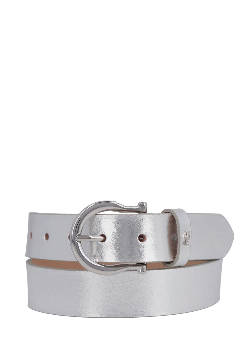 Women's silver leather belt PASDS-0274-9X(Z26), front product view on white background.