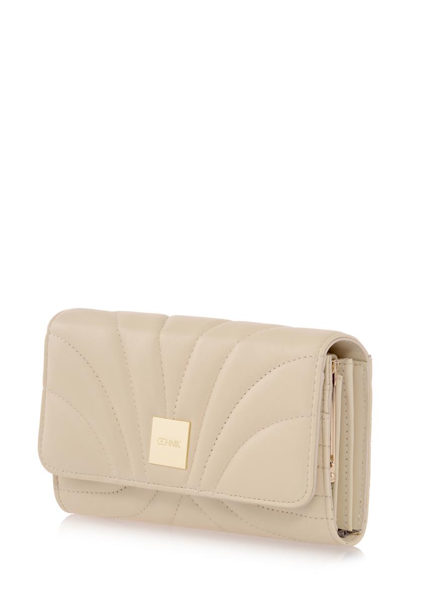 Large cream women's wallet with stitching PORES-0839-12(W23)