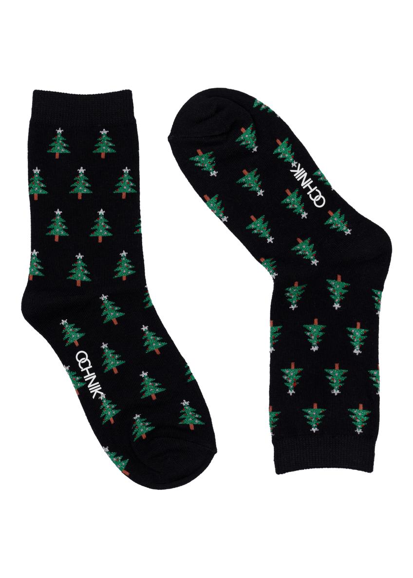 Black women's Christmas socks SKADT-0081-9P(Z26), front view of the product on a white background.