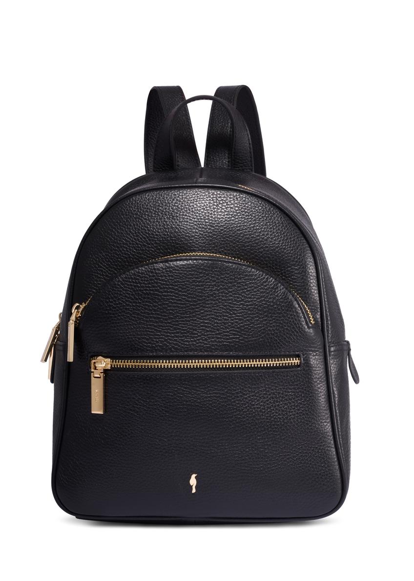 Black leather women's backpack TORES-1345-9I(Z26), front product view on white background.
