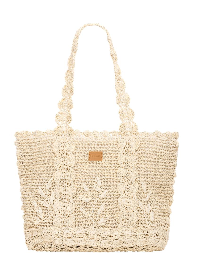 Light beige straw shopper bag TOREC-1222-1E(W26), front product view on white background.