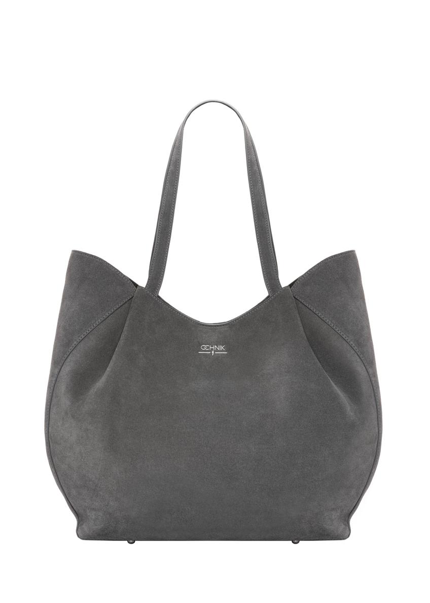 Women's suede graphite shopper bag TORES-1358-9D(Z26), front product view on white background.