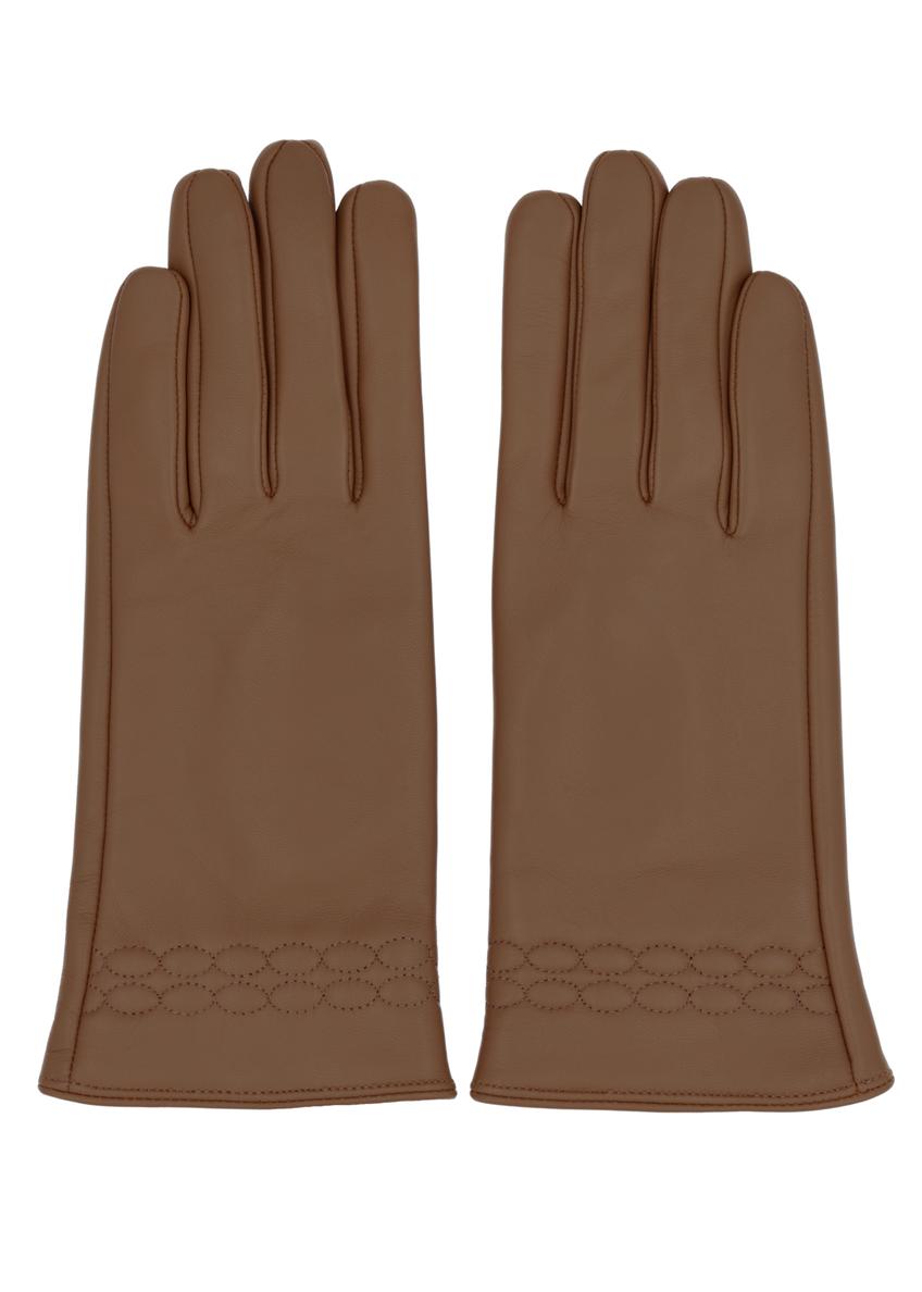 Beige leather women's gloves REKDS-0024-1B(Z26)