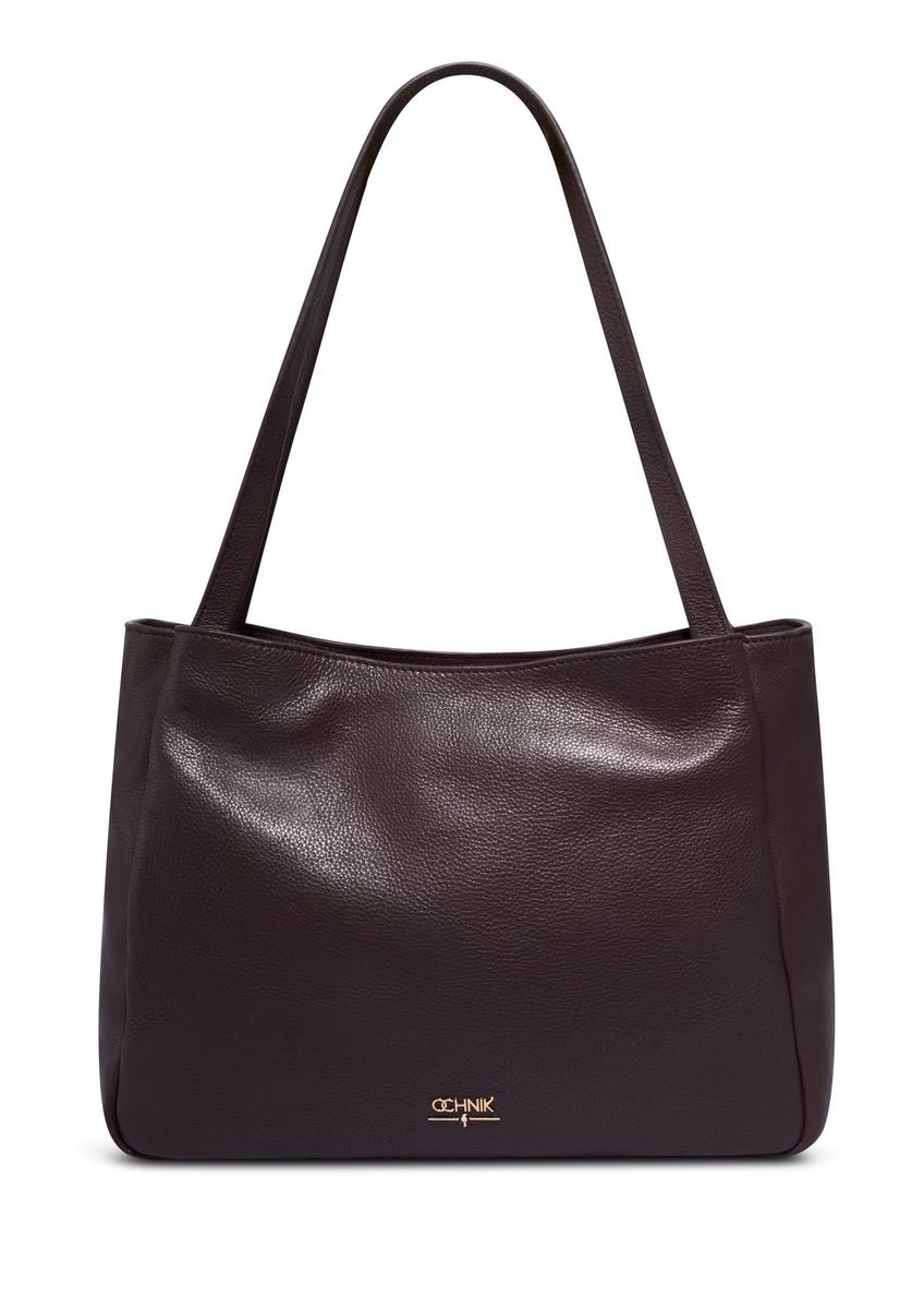 Brown leather women's shoulder bag TORES-1376-1H(Z26) - front product view, on white background.