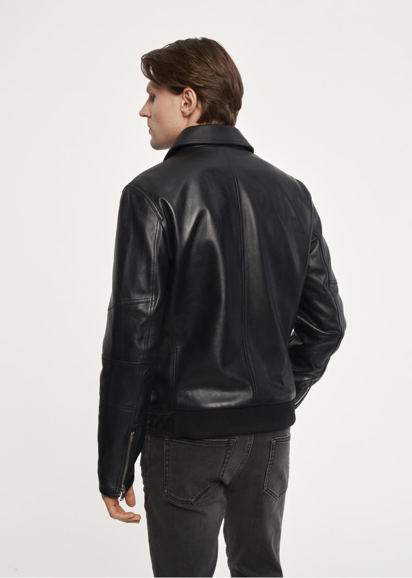 Men's black leather jacket with collar KURMS-0321-5491(Z23)