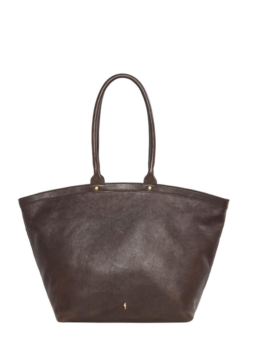 Brown leather women's shopper handbag TORES-1380-1H(Z26), front product view on white background.