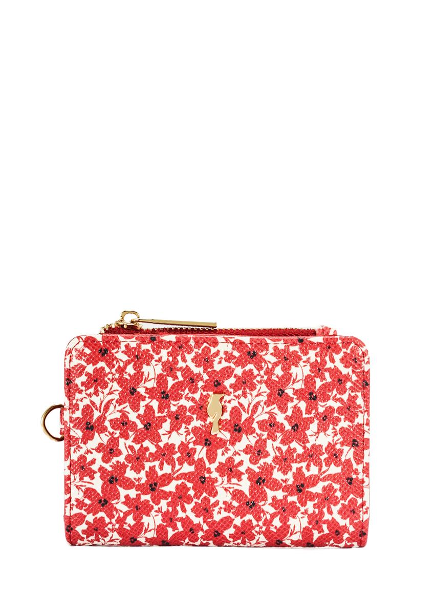 Red floral women's wallet POREC-0402-42(W25), front product view on white background.