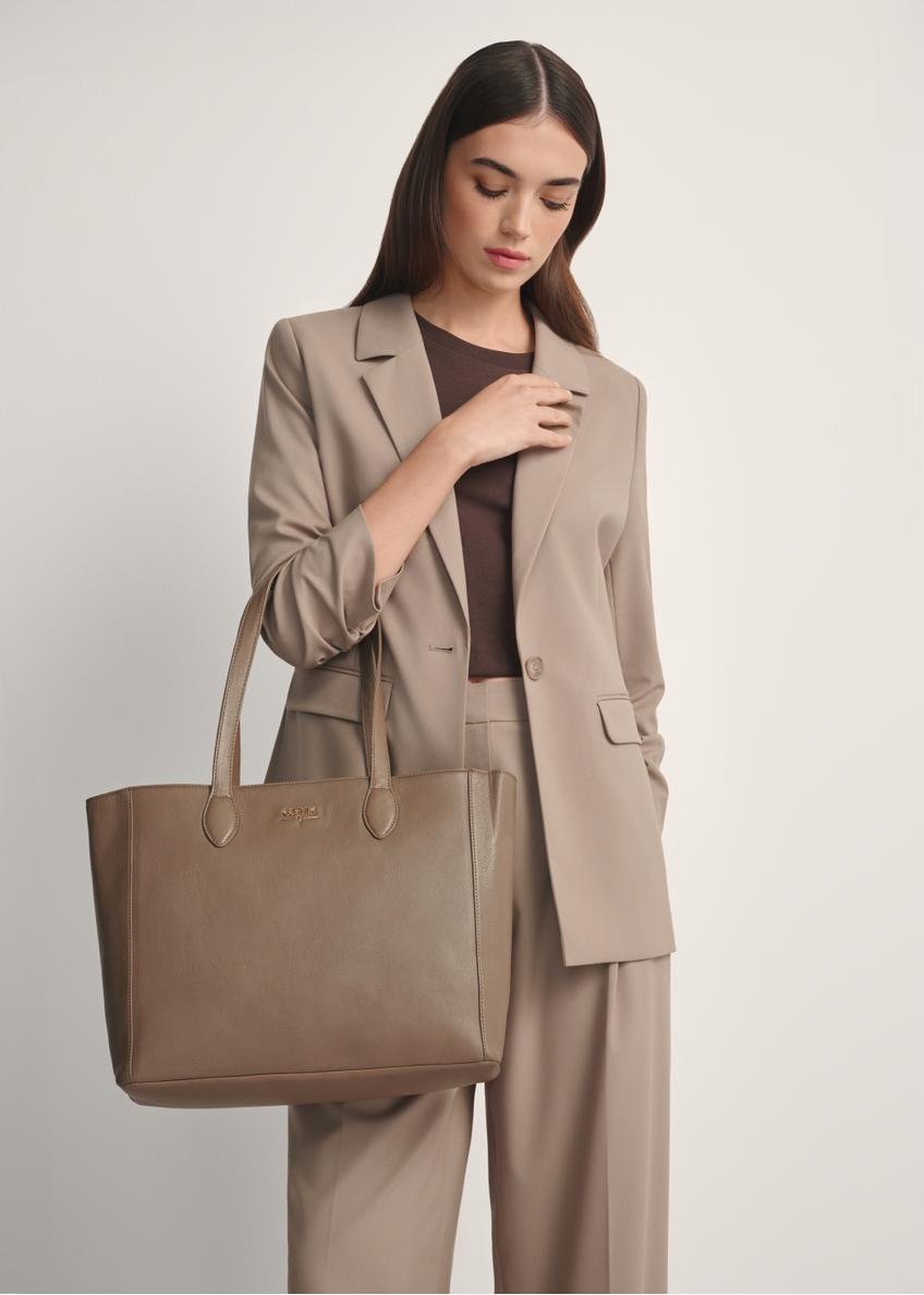 Dark beige leather shopper bag for women TORES-0971F-1K(W26)