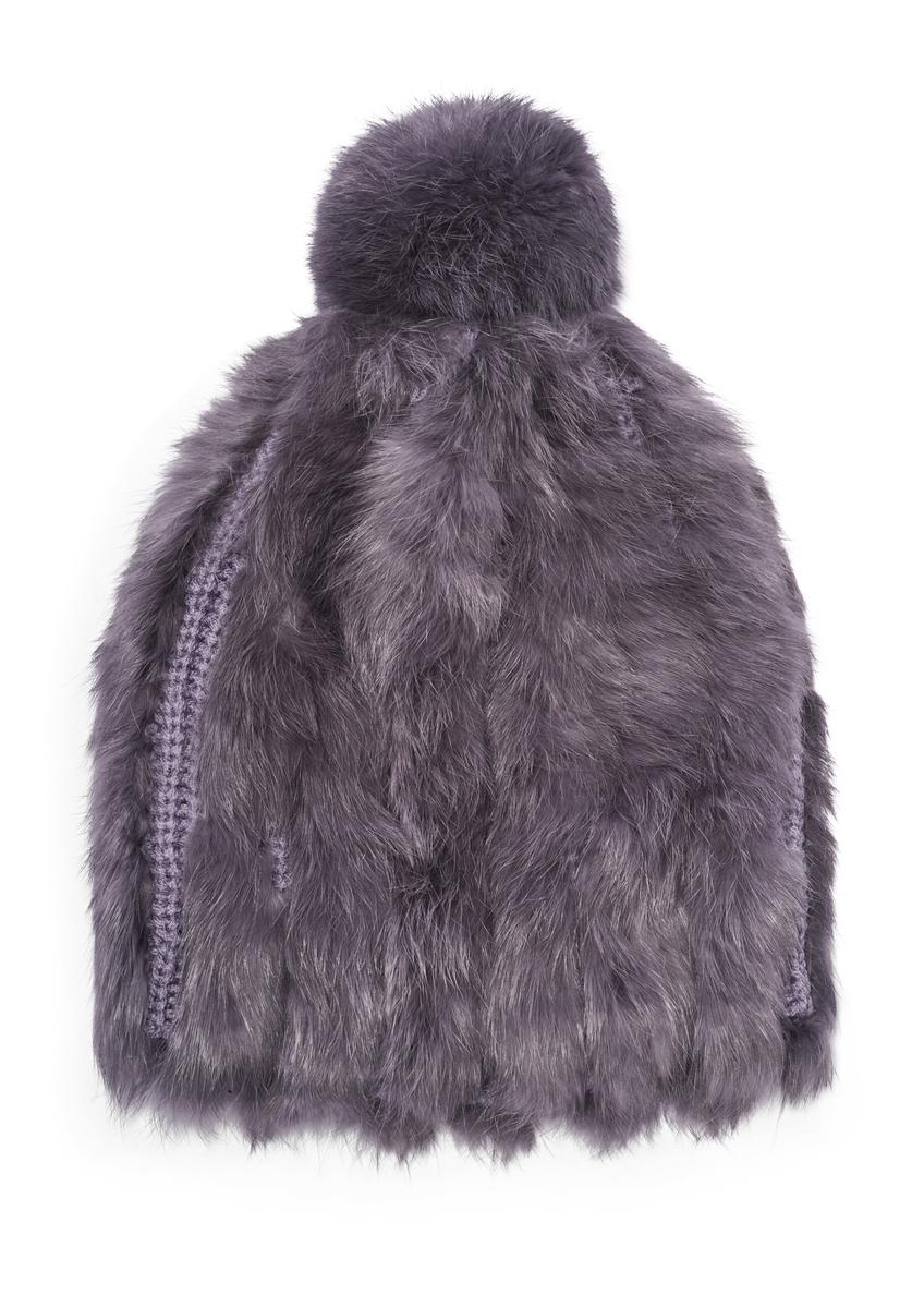 Grey women's fur hat CZADF-0034-94(Z26), front view of the product on a white background.