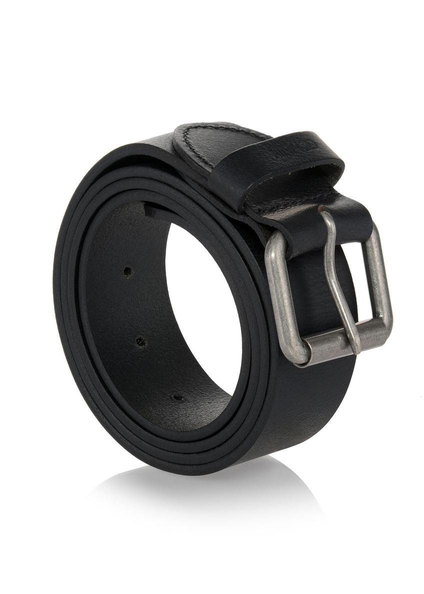 Black leather men's belt PASMS-0164A-99(W23)