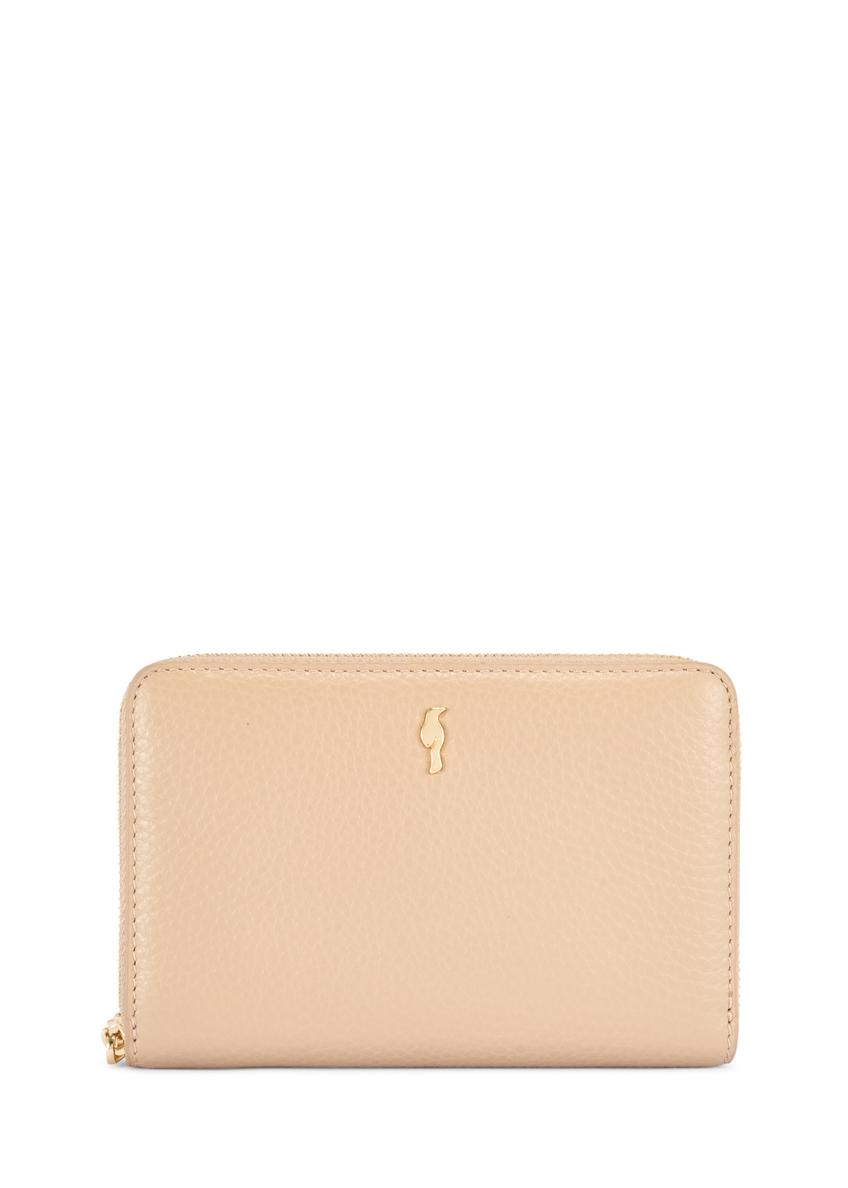 Beige leather medium women's wallet PORES-0898R-1B(W26), front product view on white background.