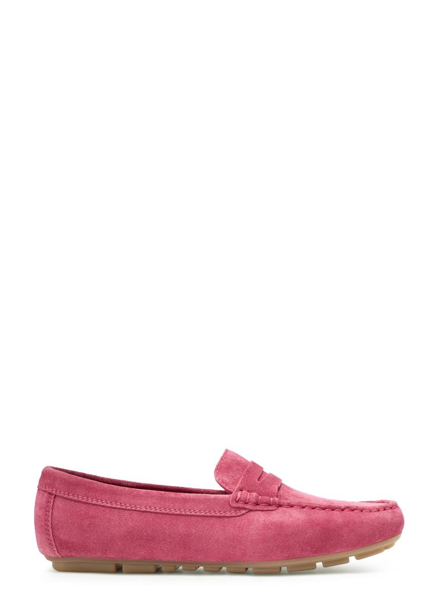Women's leather moccasins in fuchsia color BUTYD-1262-5E(W26), side view of the product on a white background.