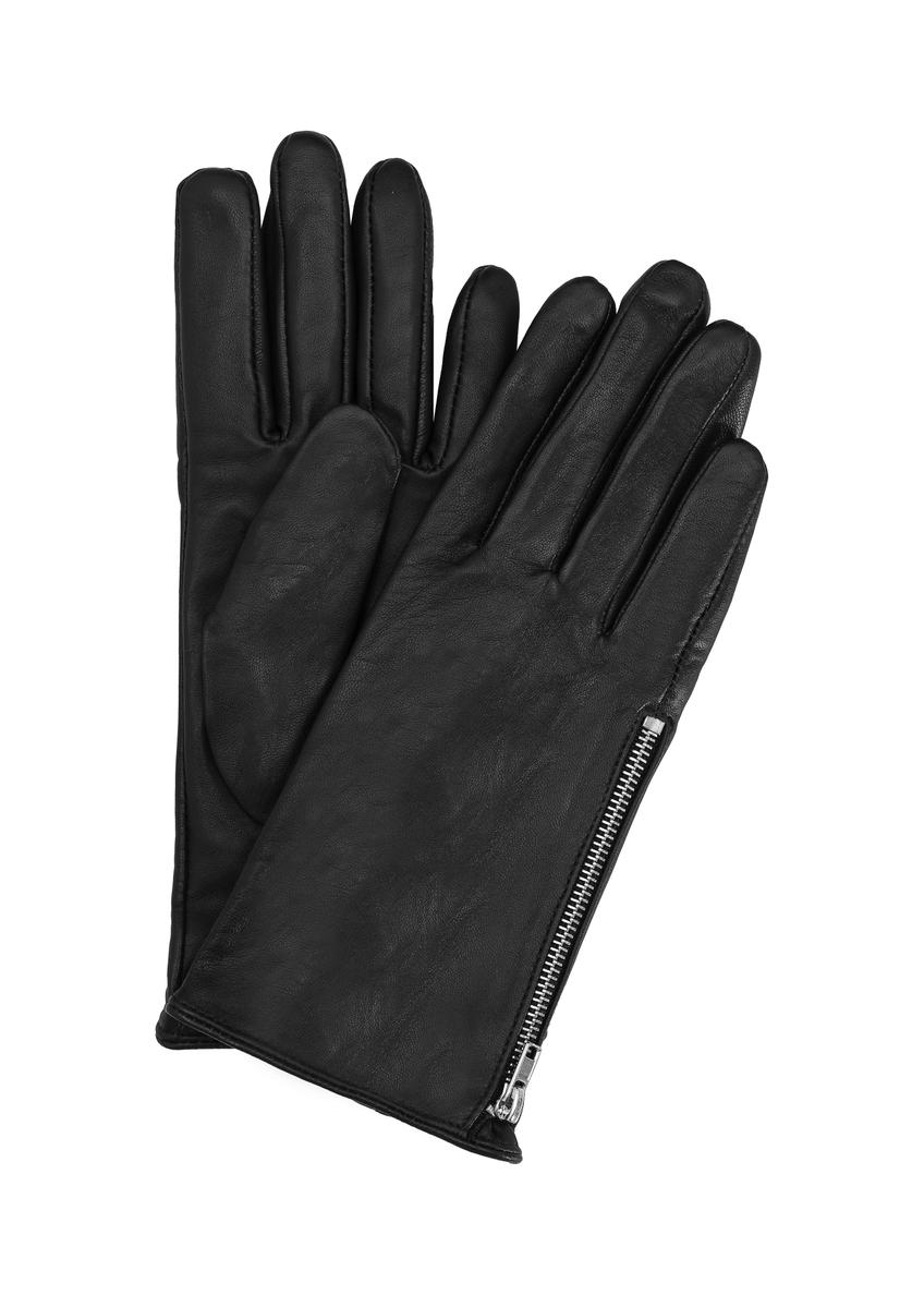 Women's navy blue leather gloves REKDS-0003-69(Z24)-01