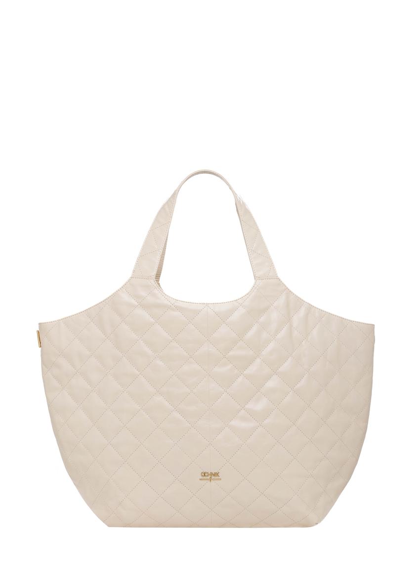 Leather large quilted women's handbag TORES-1306-0B(W26), front product view on white background.