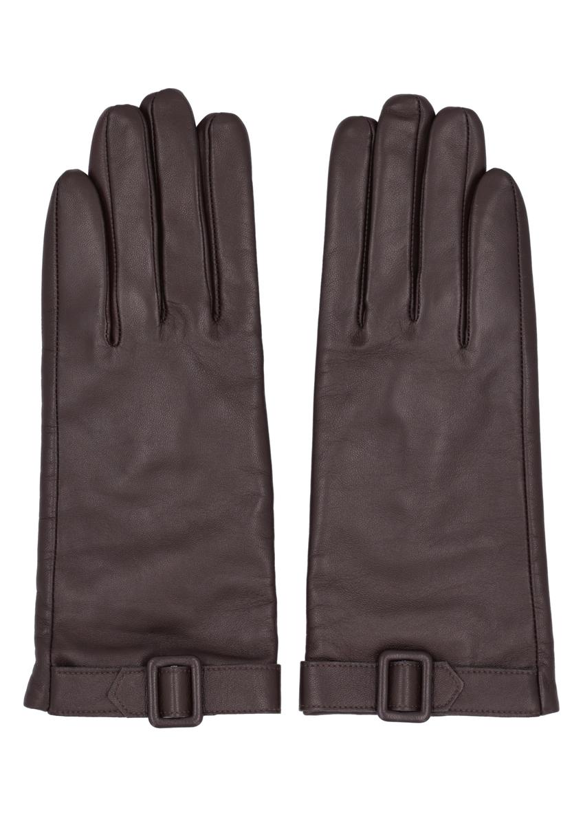 Dark brown women's leather gloves REKDS-0104-1I(Z26)