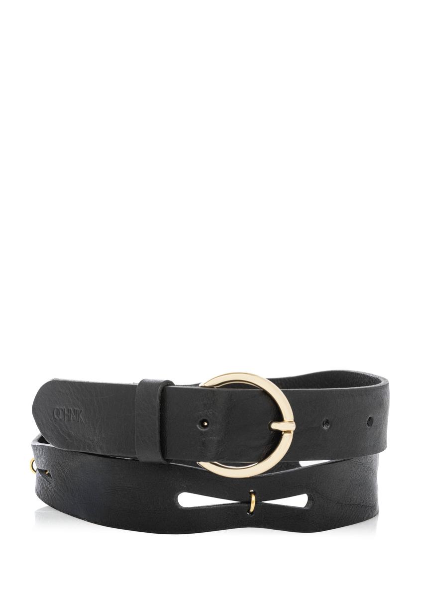 Black leather women's belt PASDS-0342-99(W26) - front product view, on white background.