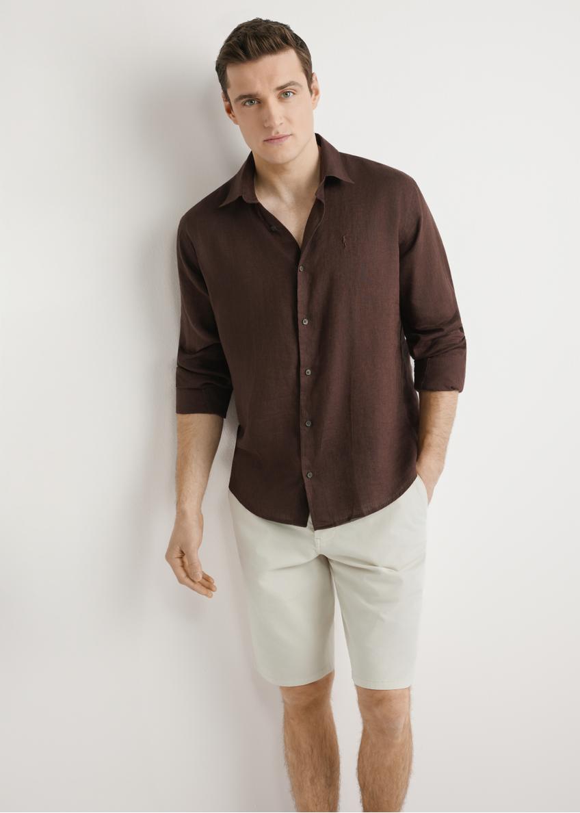 Brown linen men's shirt KOSMT-0321A-1I(W26)