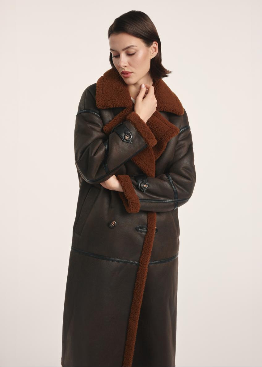 Long brown women's sheepskin coat KOZDP-0014-90(Z25)
