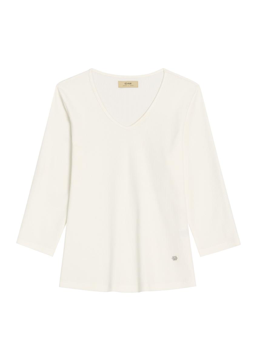 Cream V-neck women's blouse LSLDT-0036-0B(Z26)