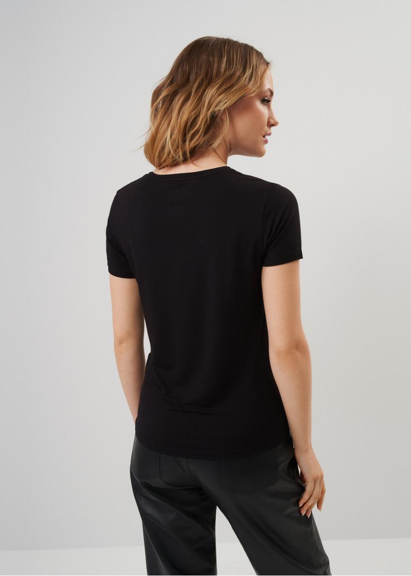 Black Women's T-shirt with applique TSHDT-0071A-99(Z23)