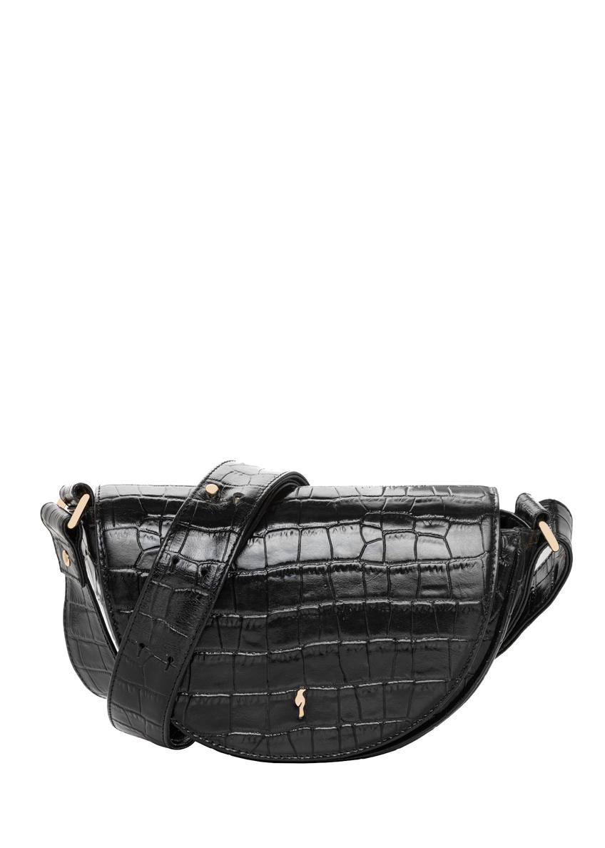 Black semi-circular croco women's handbag TORES-1328-9G(Z26), front product view on white background.
