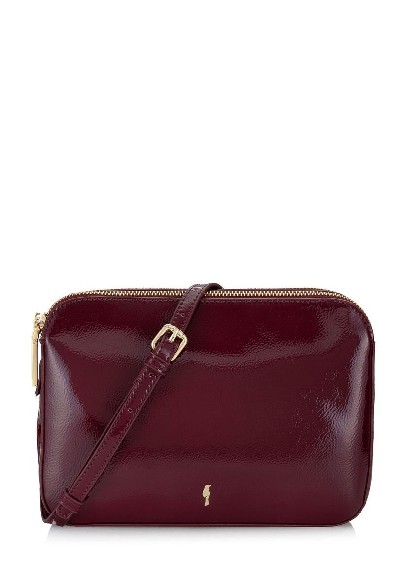 Burgundy patent leather women's messenger bag TOREC-0205F-43(Z25), front product view on white background.