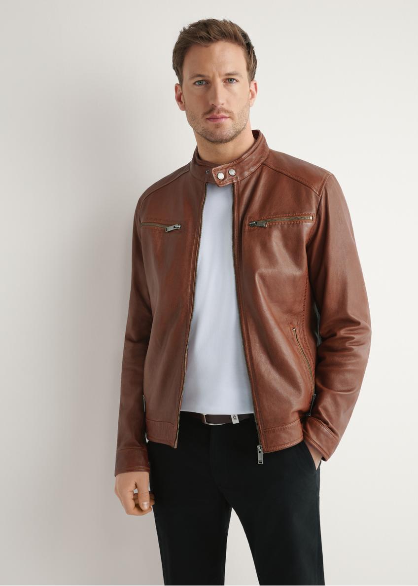 Light brown men's leather jacket KURMS-0326-1G(W26)