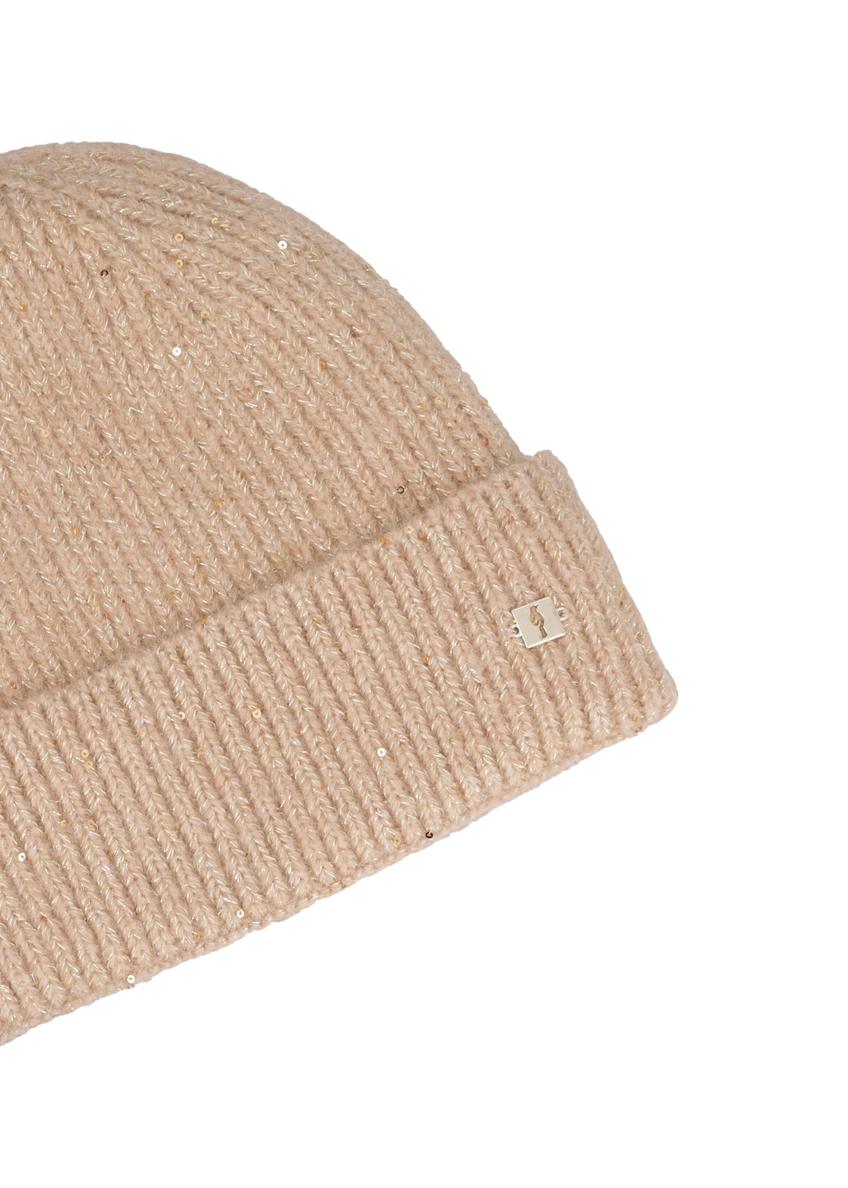 Beige women's hat with shiny thread CZADT-0227-1D(Z26)