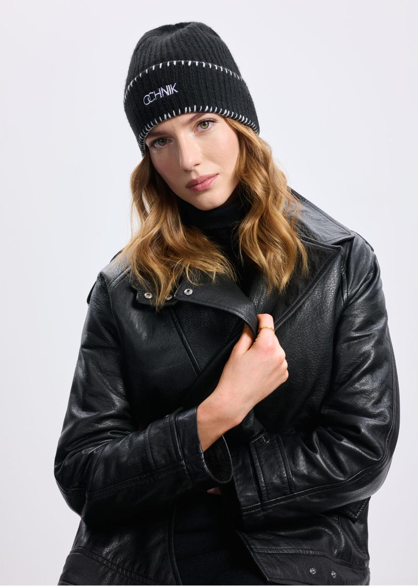 Black women's winter hat with logo CZADT-0183-99(Z24)-01