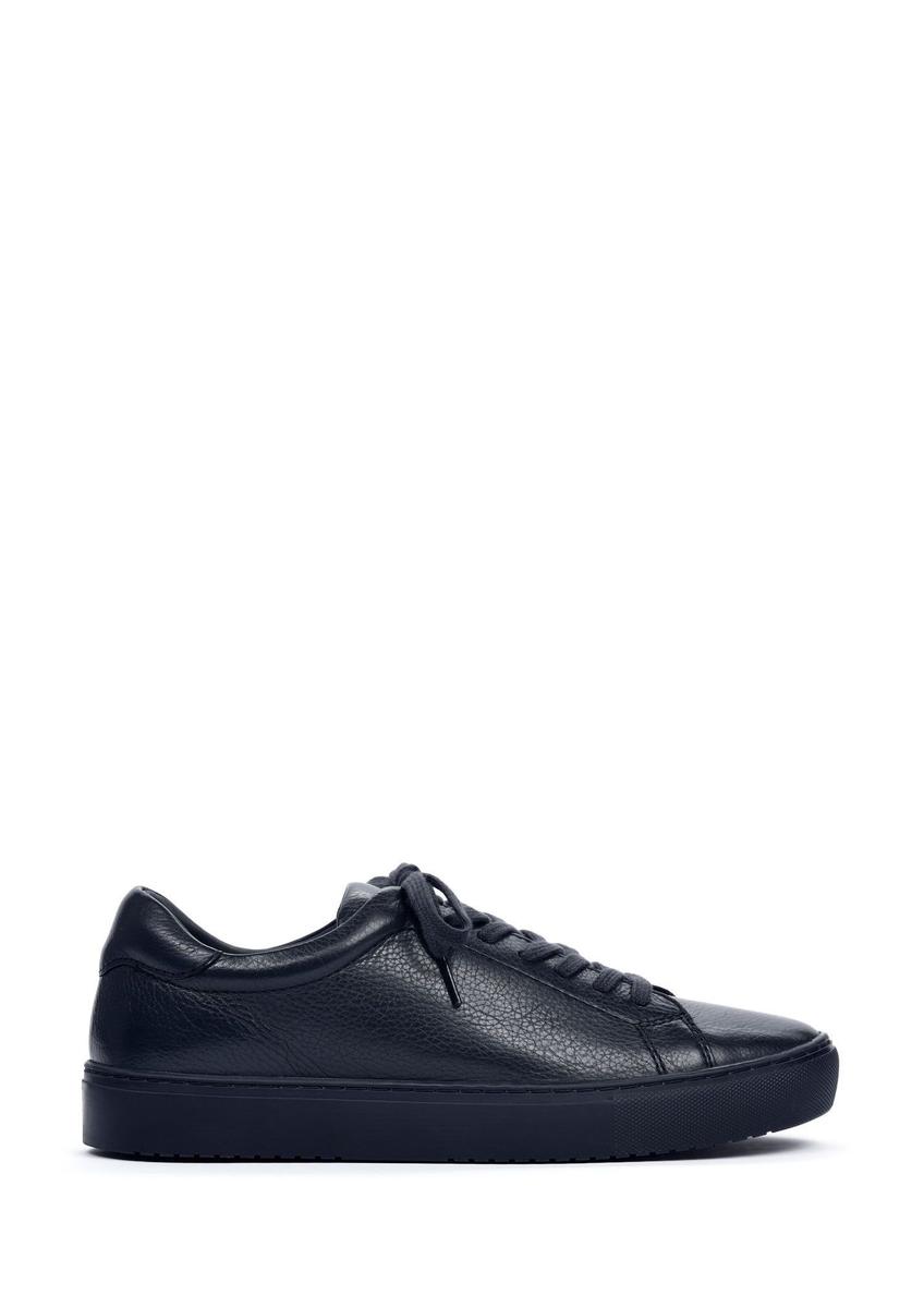 Navy blue leather sports shoes BUTYM-0503A-7D(Z26), side product view on white background.