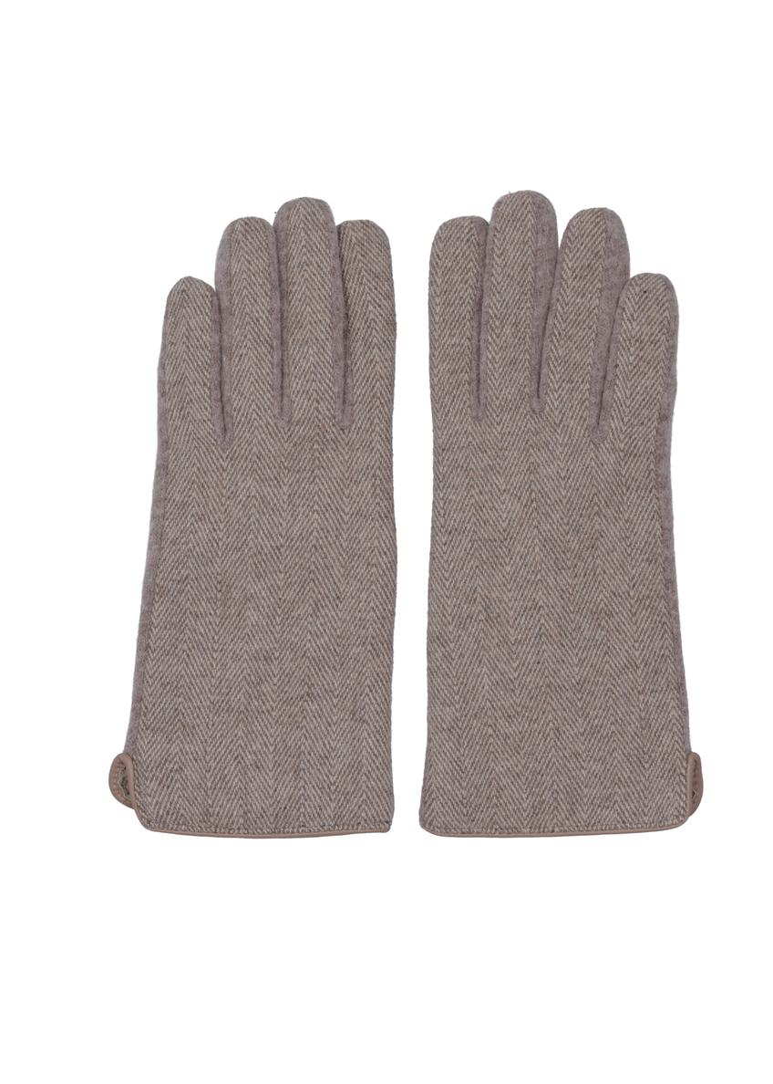 Women's gloves with herringbone wool REKDT-0039-1K(Z26) - product view from above, on a white background.
