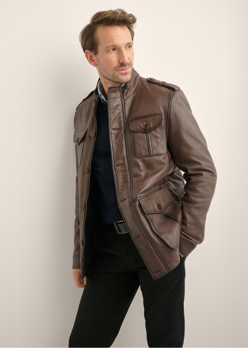 Brown men's leather jacket KURMS-0426-1H(Z26)