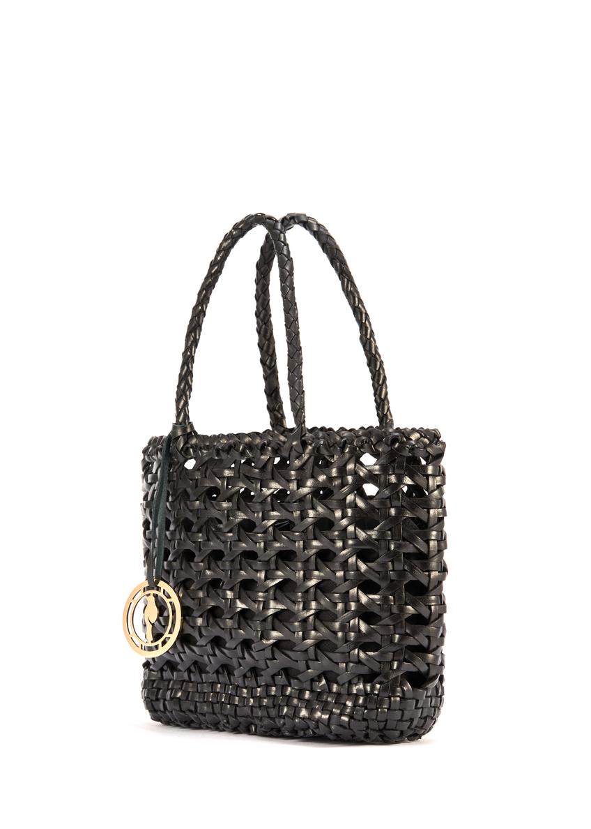 Black medium woven leather handbag TORES-1114-99(W25)