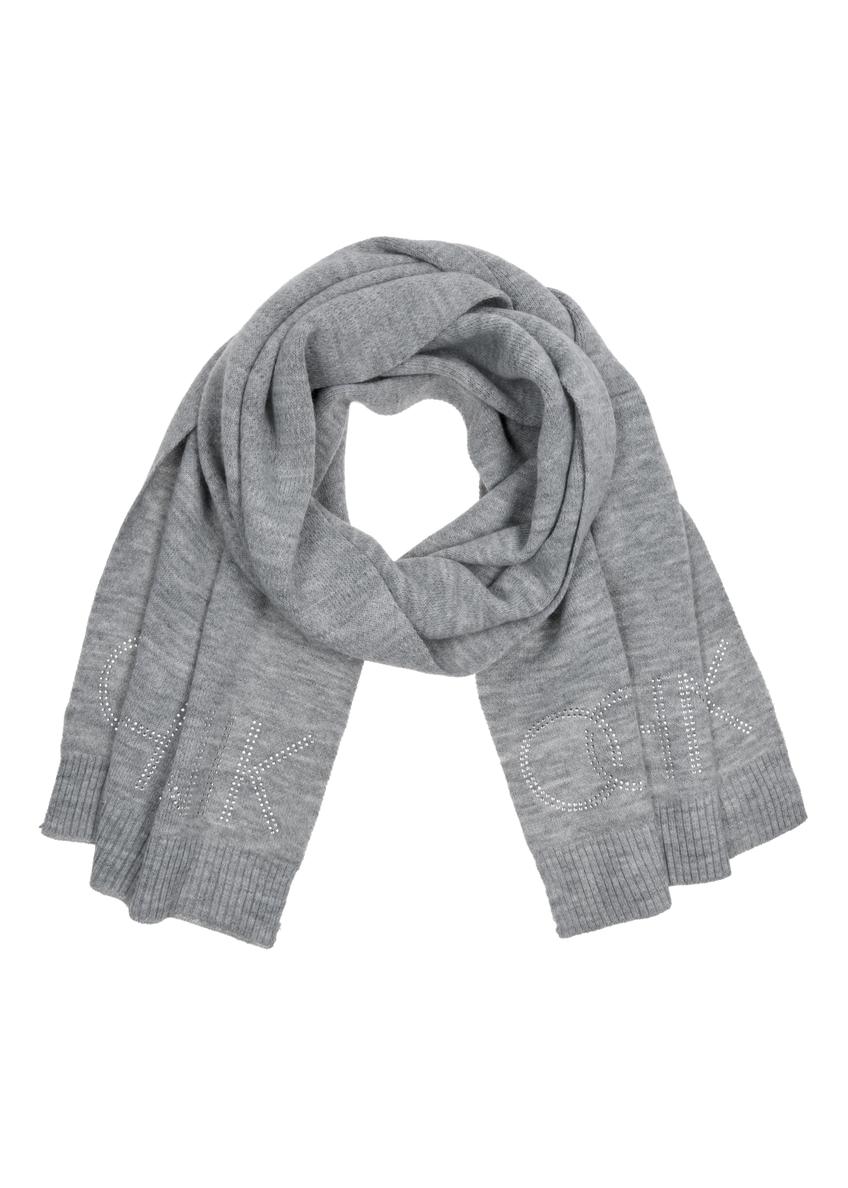 Grey women's shawl with OCHNIK logo SZADT-0159-91(Z23)