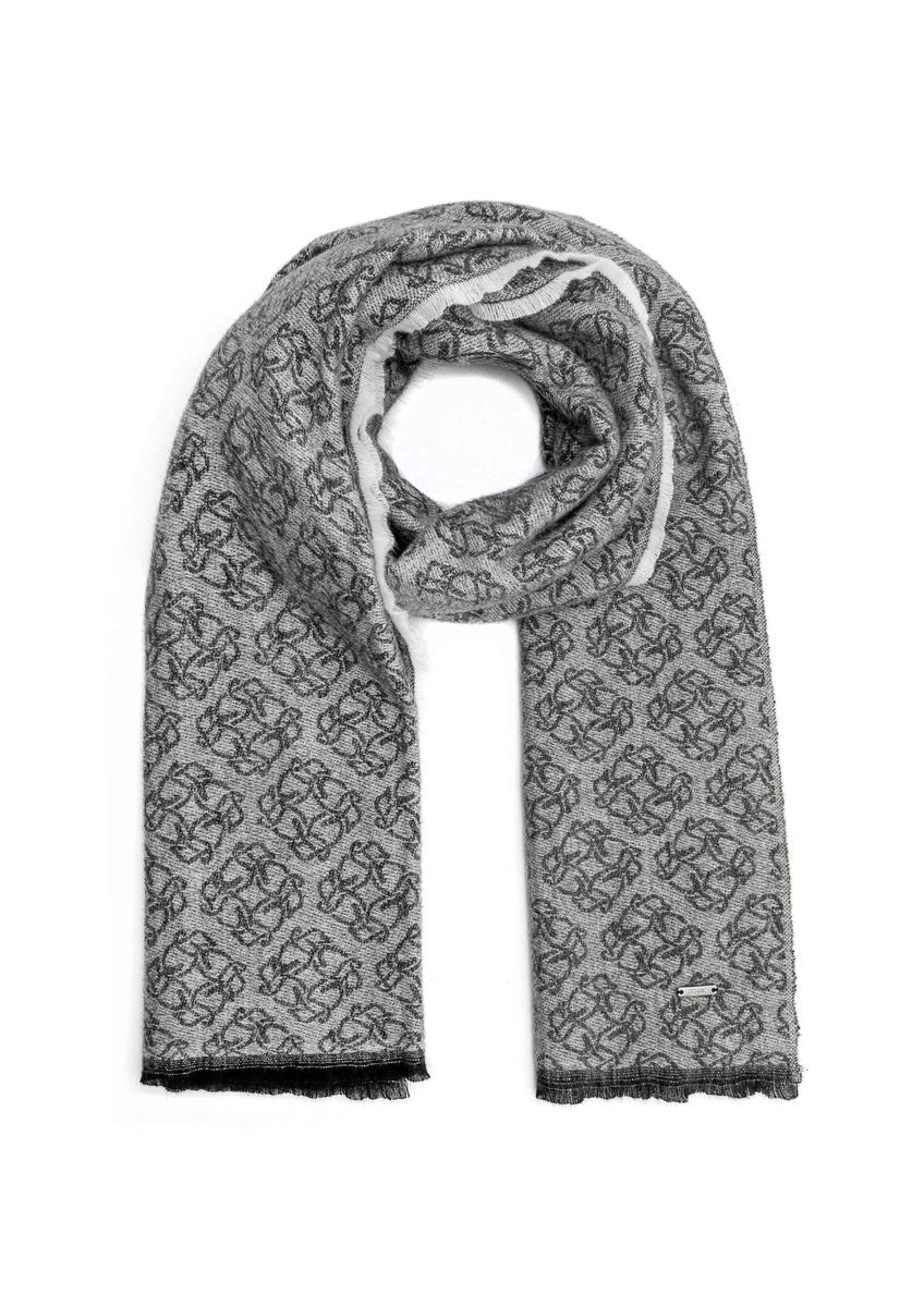 Large gray women's scarf with monogram SZADT-0130A-91(Z25), product view from the front on white.
