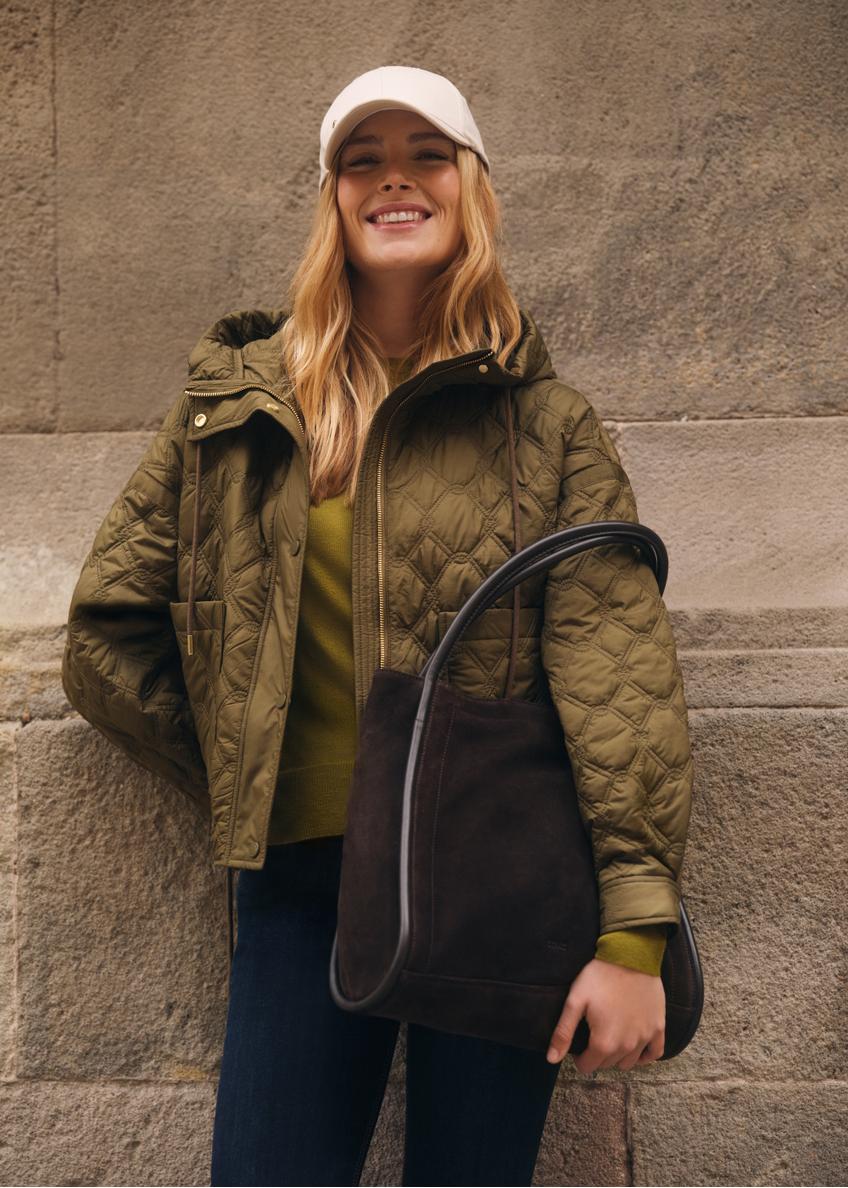 Olive green short quilted oversize jacket KURDT-0660-8D(W26)