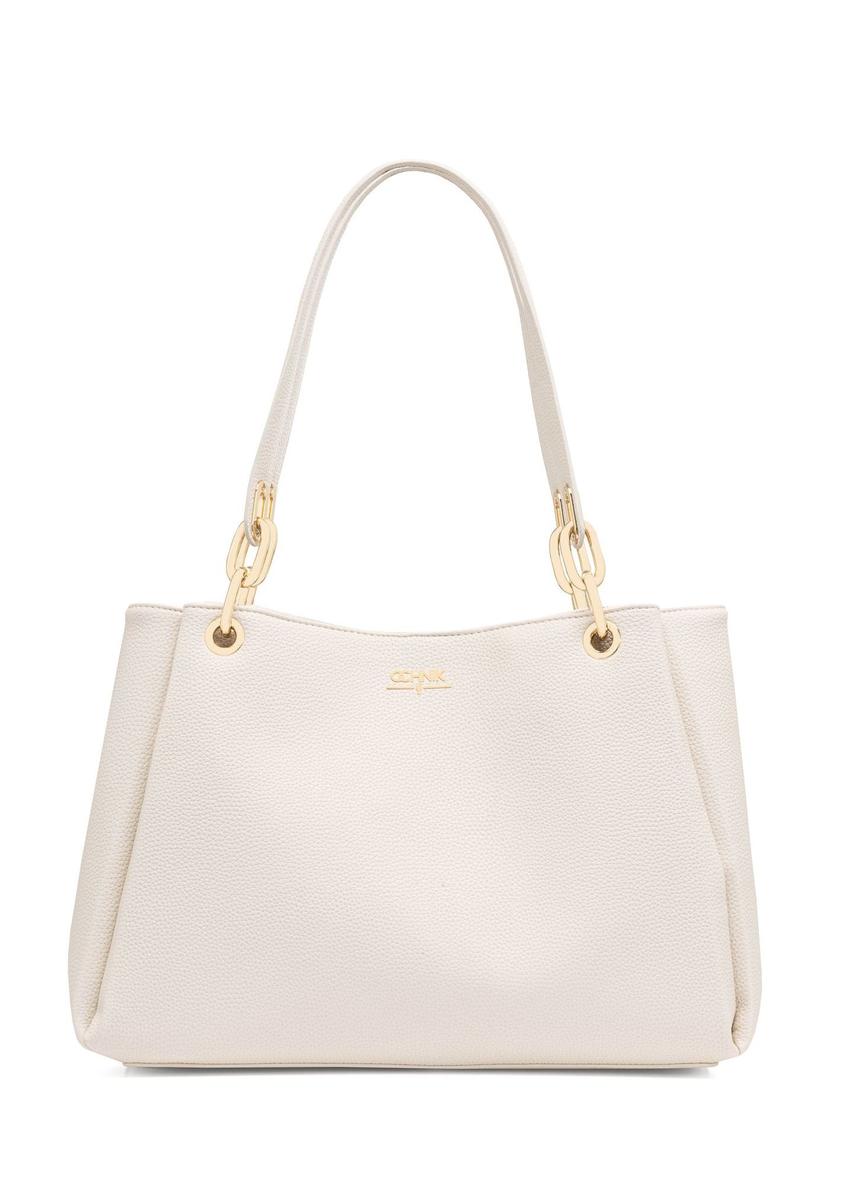 Cream women's imitation leather handbag TOREC-0998-12(W25)-10