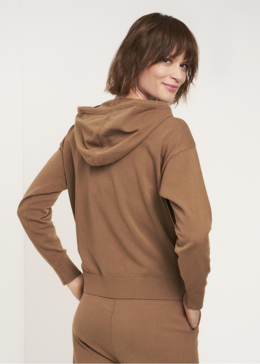 Beige women's kangaroo sweatshirt BLZDT-0080-81(Z22)