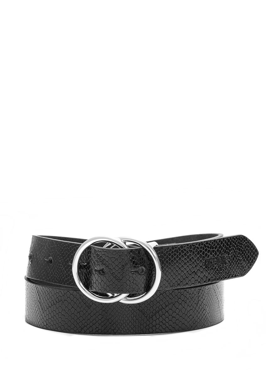 Black women's belt with animal motif PASDS-0172E-98(Z25), front product view on white background.