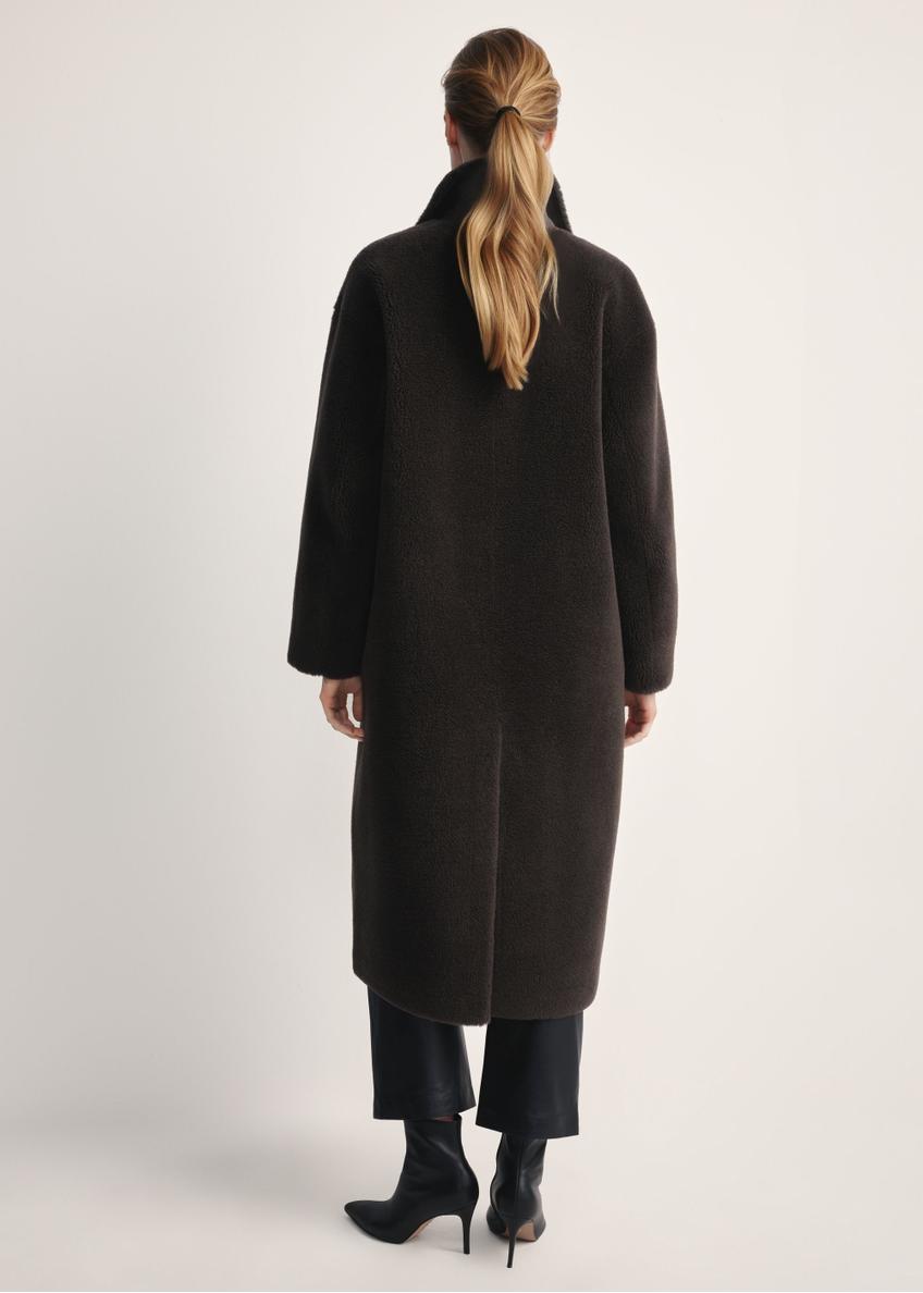 Long graphite women's wool fur coat FUTDW-0034-9D(Z26)