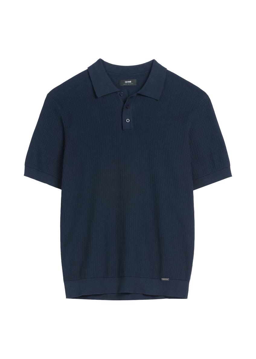 Navy blue ribbed polo shirt POLMT-0085-7E(W26)