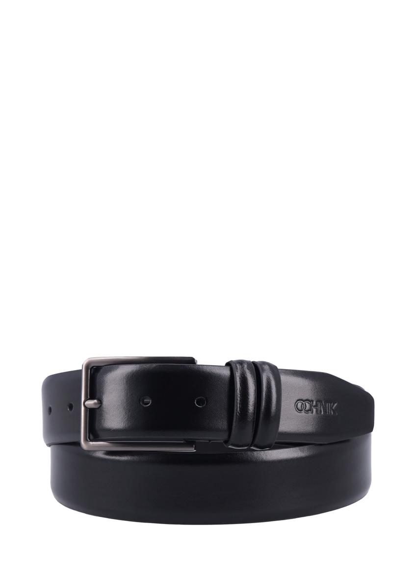 Men's black leather belt PASMS-0284-99(Z26), front product view on white background.