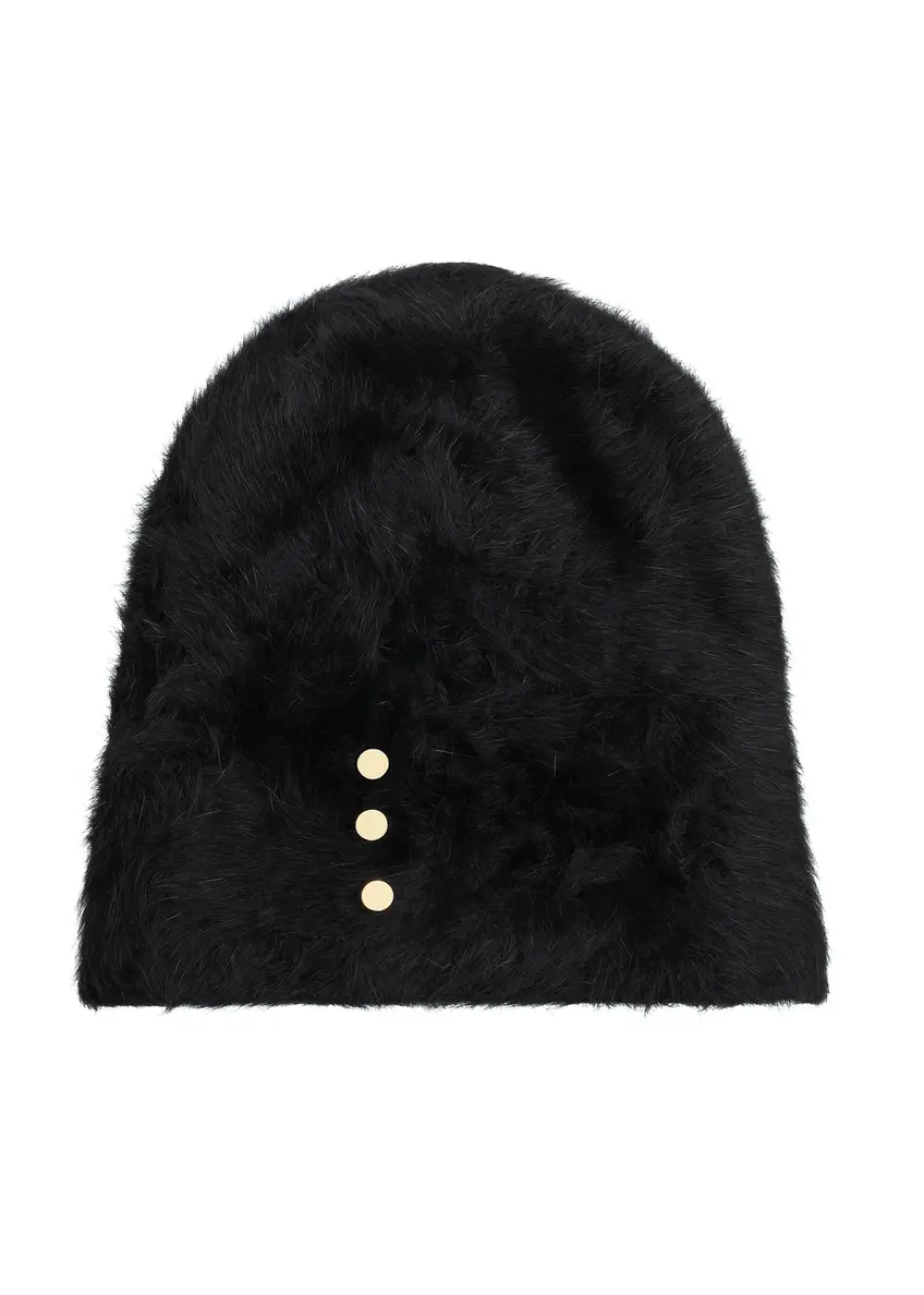 Black women's hat with rabbit fur CZADT-0023A-99(Z25), front product view on white background.