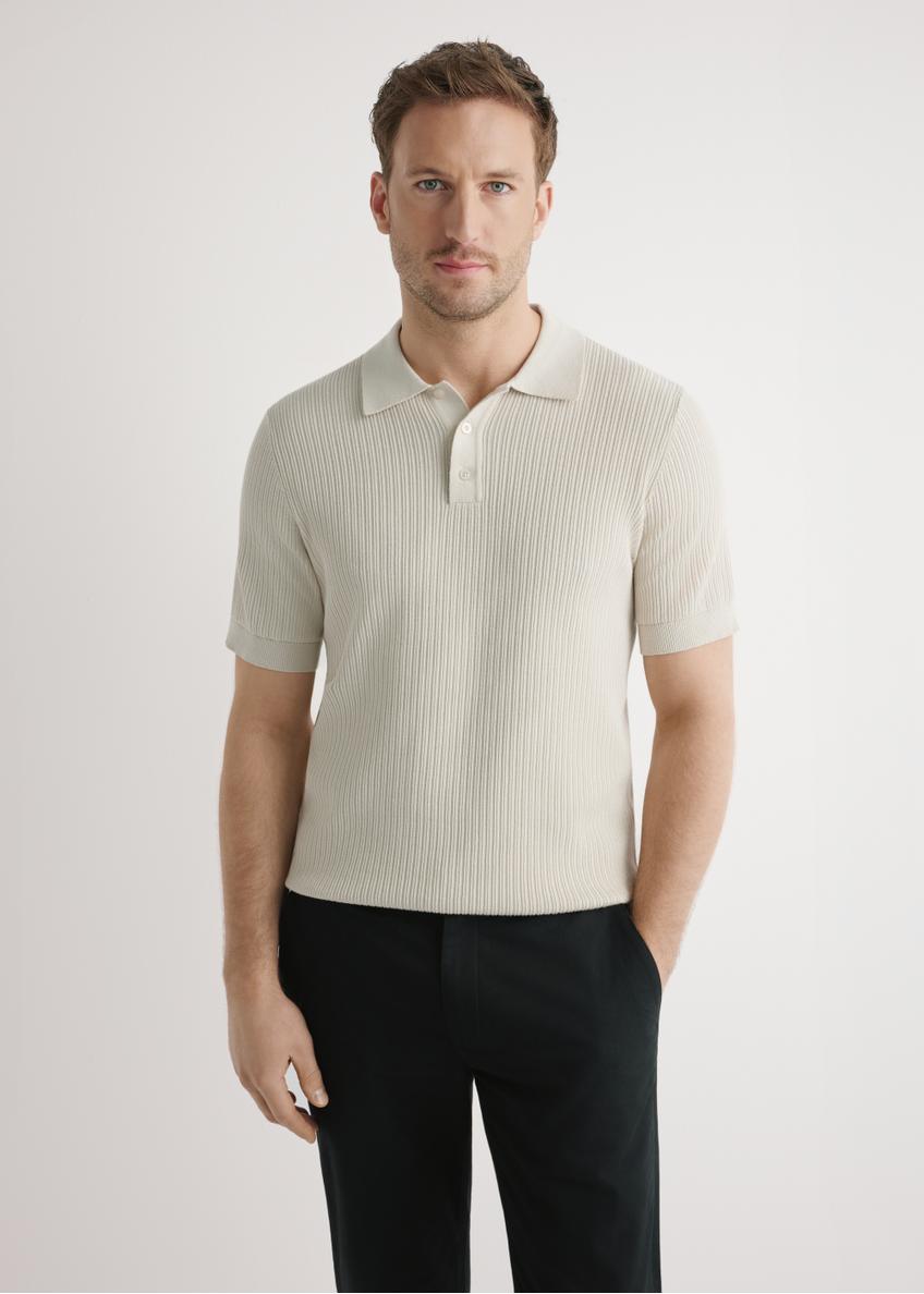 Light beige ribbed polo shirt POLMT-0085-1A(W26)