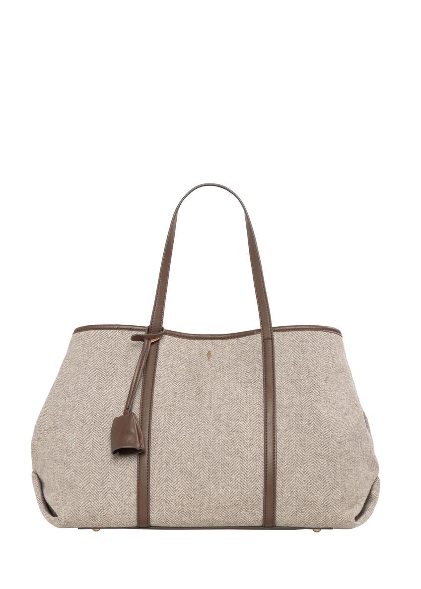 Beige herringbone shopper bag TOREC-1330-1P(Z26) - front product view, on white background.