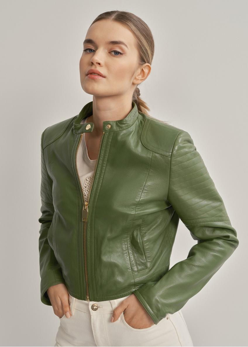 Women's green leather jacket KURDS-0321A-1292(W24)-01