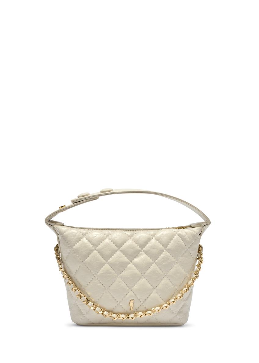 Cream small women's trunk handbag TOREC-1196-0A(W26), front product view on white background.