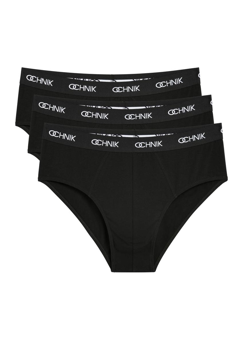 Three-pack of black men's briefs ZESMS-0001-99(KS), front view of the product in the set on a white background.