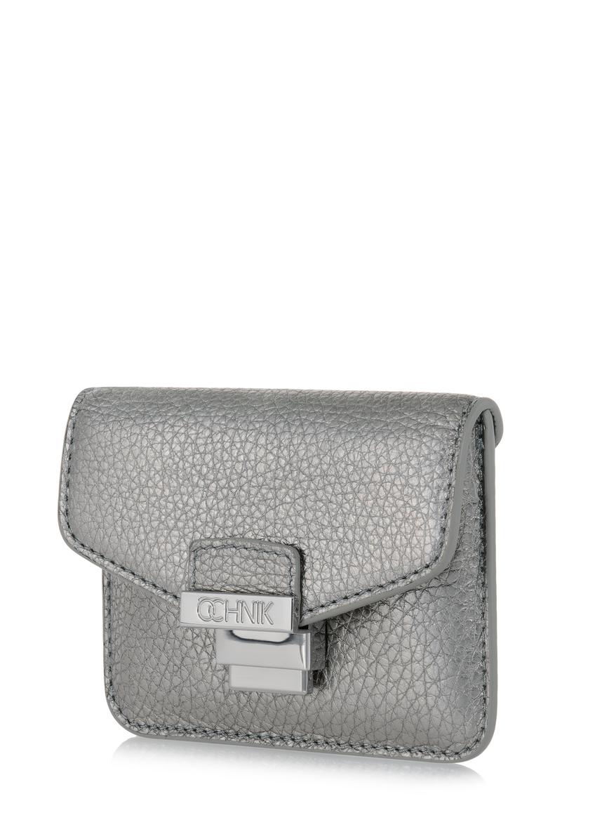 Silver leather card case PORES-0854-92(W23)