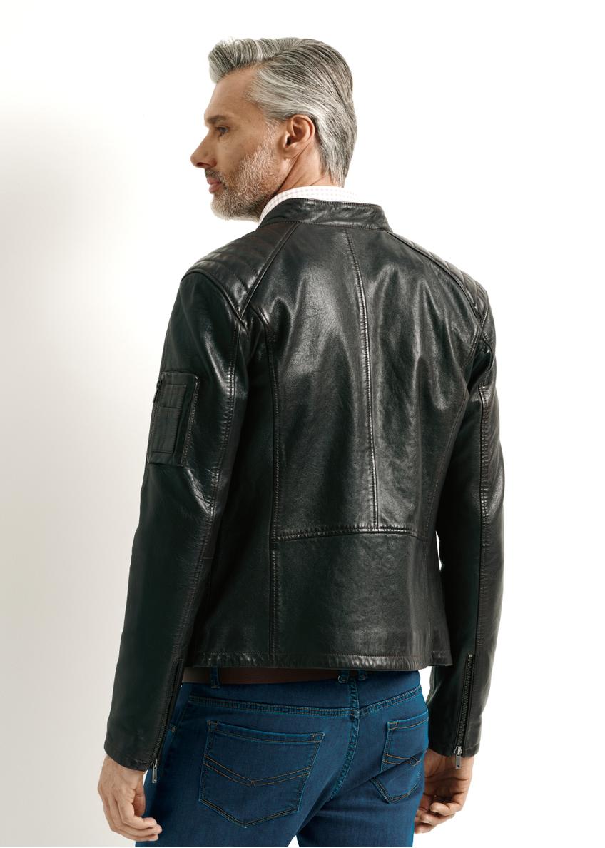 Brown leather men's jacket with collar KURMS-0332-1374(W24)